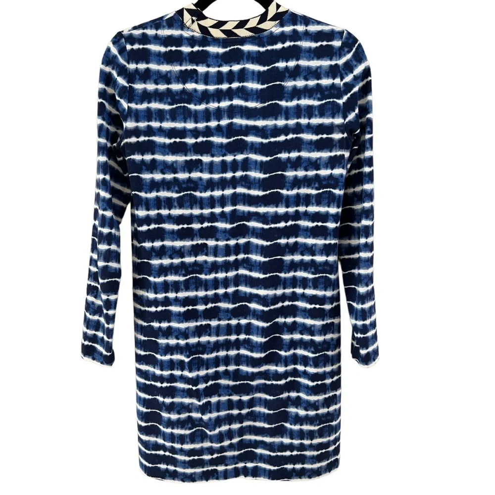 Tory Burch Hollie Tie Dye Women XSmall Navy Pullover Mini Stretch Geo Crew Dress